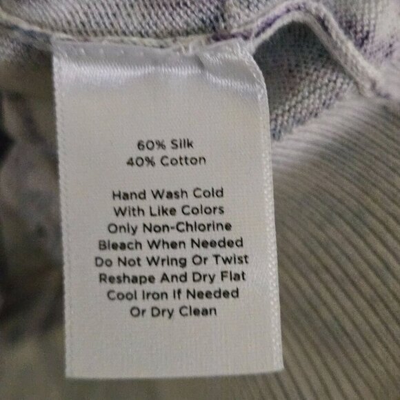 Talbots Silk Blend Purple Teal Paisley Classic Crewneck Cardigan Sweater Size M - Picture 7 of 7